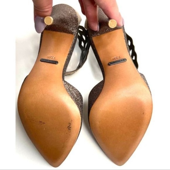 REBECCA TAYLOR Skylar Glitter Pumps Silver suede stiletto heels womens size 7.5 - Picture 5 of 6